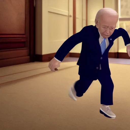 Image similar to joe biden chasing a child in the backrooms, hyper - realistic, 4 k, octane - render, realistic.