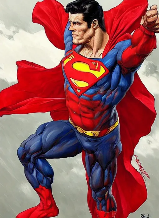 Image similar to portrait of crossfit bodybuilder sprinter superman!, futuristic detailed costume, red and black costume!!!, painted art by tsuyoshi nagano, greg rutkowski, artgerm, alphonse mucha, spike painting