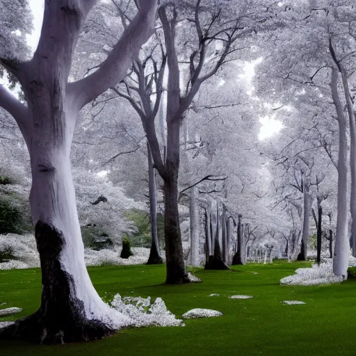 Prompt: a fantasy landscape with white beautiful trees