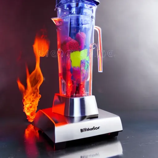 Prompt: product photo of a blender on fire, stock image