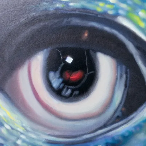 Image similar to a highly detailed photorealistic painting of a human eye with a reflection of outer space