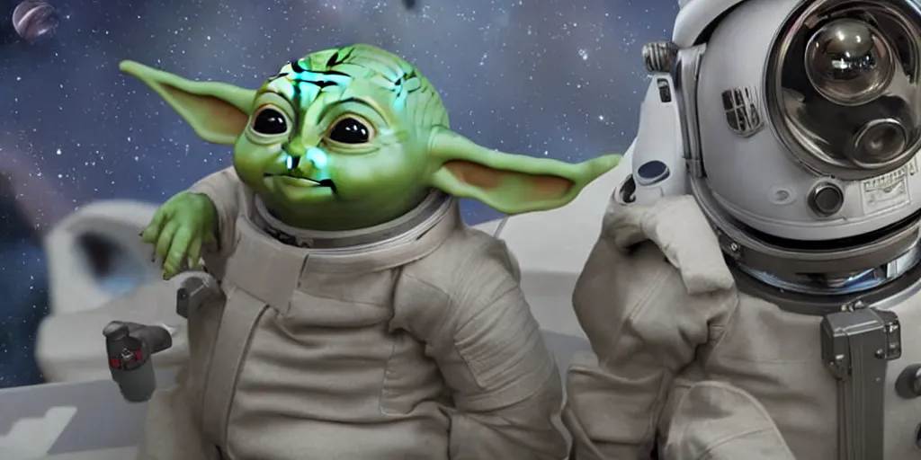 Prompt: a 3 d rendered movie still of baby yoda wearing a spacesuit, and exploring cosmos in a super awesome space ship. science fiction blockbuster movie, dramatic lighting, imax 7 0 mm. buzz lightyear