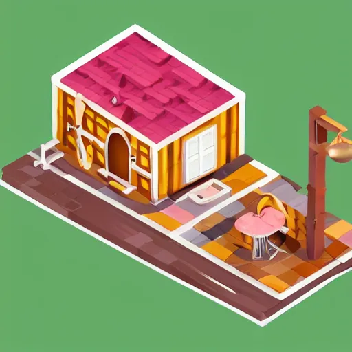 Image similar to isometric, cute, cozy cottage, 3d rendered, art station