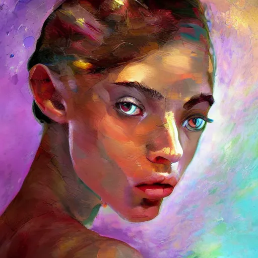 Prompt: portrait of a beautiful stunning young woman full cute face big eyes long neck thin top lip seductive sensual alluring attractive, in the style of disco elysium, expressionism, artstation, trending, by aleksander rostov, jenny saville, rembrandt, alex kanevsky, wassily kandinsky, dave mckean, yoshitaka amano