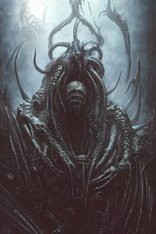 Prompt: portrait of cthulhu by hr giger, greg rutkowski, luis royo and wayne barlowe as a diablo, resident evil, dark souls, bloodborne monster