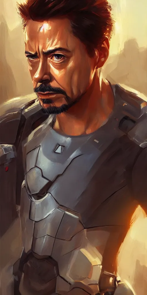 Image similar to concept art of tony stark, cinematic shot, oil painting by jama jurabaev, extremely detailed, brush hard, artstation, high quality, brush stroke