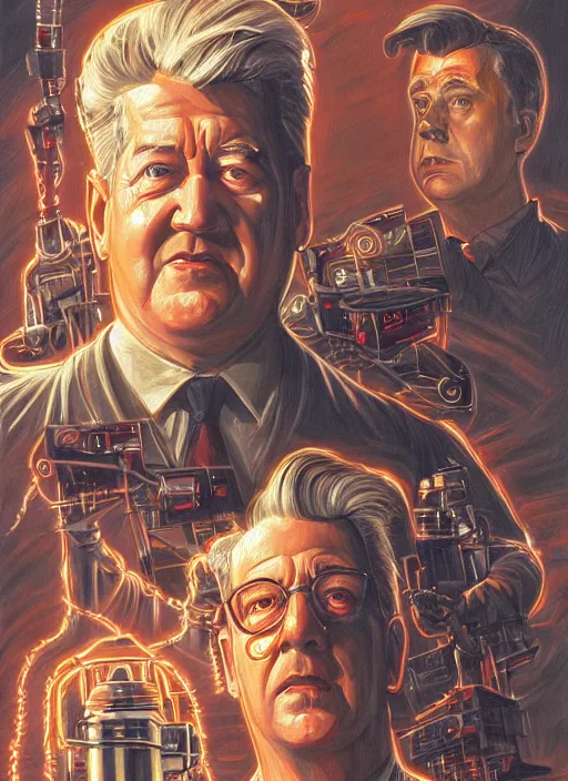 Image similar to portrait of david lynch in ghostbusters ( 1 9 8 4 ), highly detailed, centered, solid color background, digital painting, artstation, concept art, smooth, sharp focus, illustration, donato giancola, joseph christian leyendecker, les edwards, ed repka, wlop