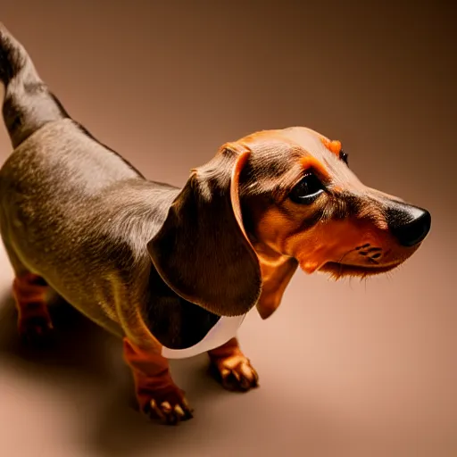 Prompt: dachshund under electron microscope