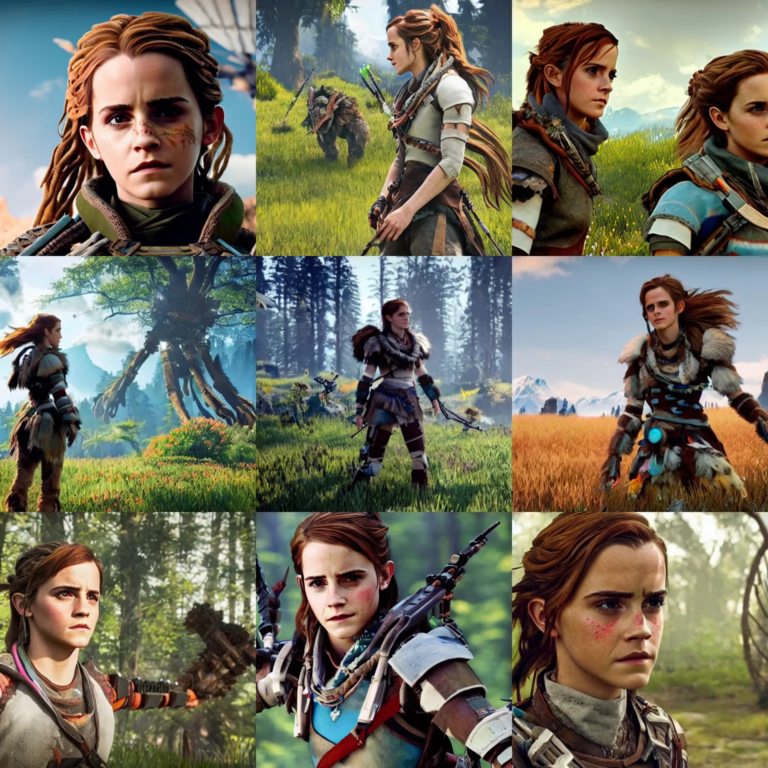 Prompt: Movie still of Emma Watson in Horizon: Zero Dawn, live action