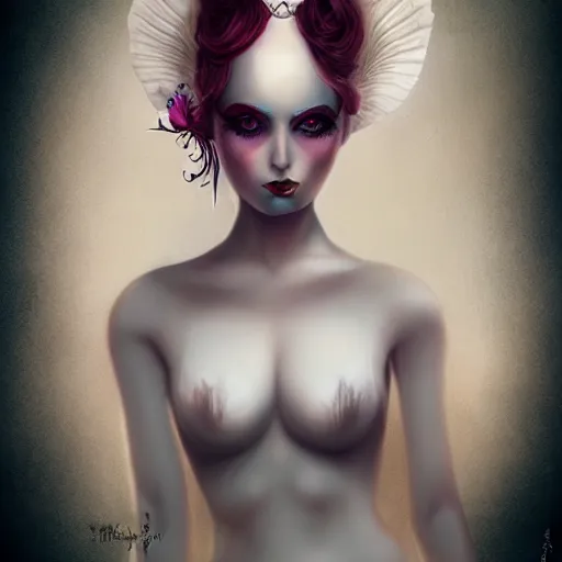 Image similar to of a surreal inspired by Natalie Shau,Charlie bowater,Anna Dittman,mermaid scales,horns,crown,cinematic