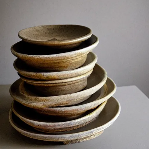 Prompt: stack of plate in wabi - sabi style