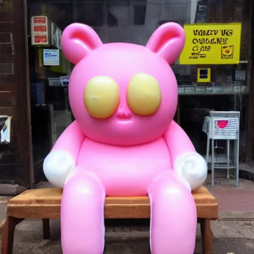 Prompt: Mr Blobby sitting depressed in a smoky cafe