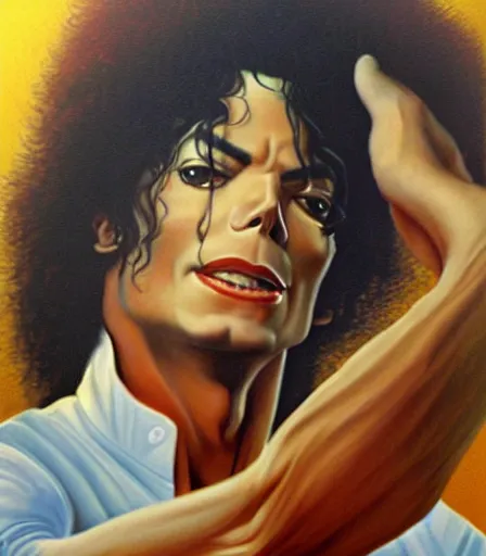 Image similar to portrait of michael jackson by boris vallejo, high quality, high detail