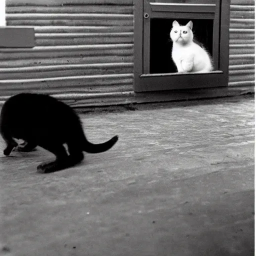 Image similar to a cat watching a bird, photograph by henri cartier bresson