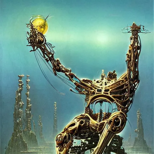 Image similar to biomechanical god, art by bruce pennington