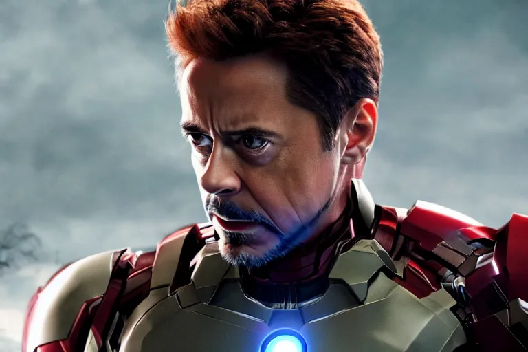 Image similar to film still of zombie Tony Stark in new avengers movie, 4k