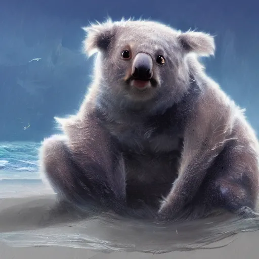 Image similar to sea koala digital art in the style of greg rutkowski and craig mullins, 4 k