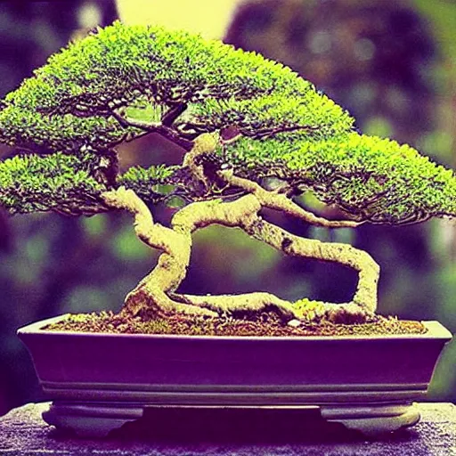 Prompt: “a beautiful image of a goddess under a bonsai tree controlling its growth magically”