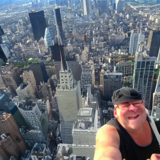 Prompt: Shrek climbing the Empire State Building