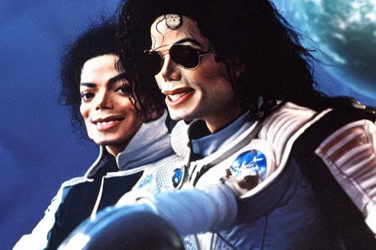 Image similar to michael jackson in space wearing space suite eyes closed