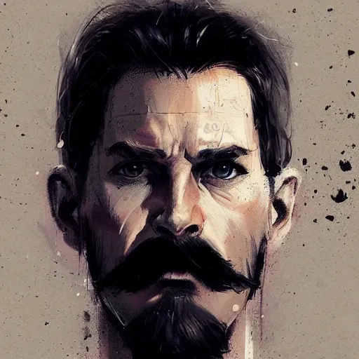 Prompt: portrait of a man by greg rutkowski, british features, short black hair in military style, moustache, tall, star wars expanded, universe, he is about 5 0 years old, wearing imperial captain uniform, artstation hq