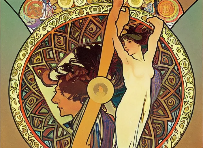 Image similar to joe band performing a thousand hands dance, alphonse mucha, 8 k