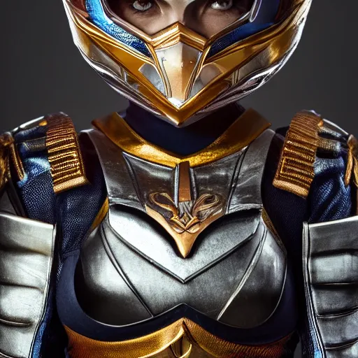 Image similar to beautiful female power ranger with ornate armour, highly detailed, 4k, HDR, smooth, sharp focus, hyper realistic, high resolution, award-winning photo