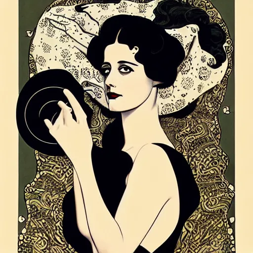 Prompt: black and white portrait of the young actress, eva green as queen of the emerald dead, comic art by joshua middleton, art by coles phillips, vamp, elegant, decadent, stylised comic art, klimt, mucha, 1 9 7 0 s poster,