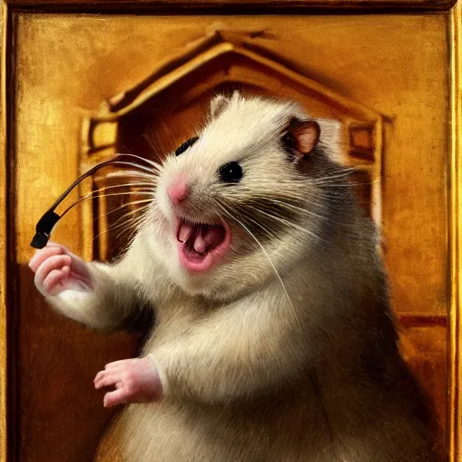 Image similar to portrait of a very stressed, angry hamster, renaissance art, highly detailed, trending on Artstation