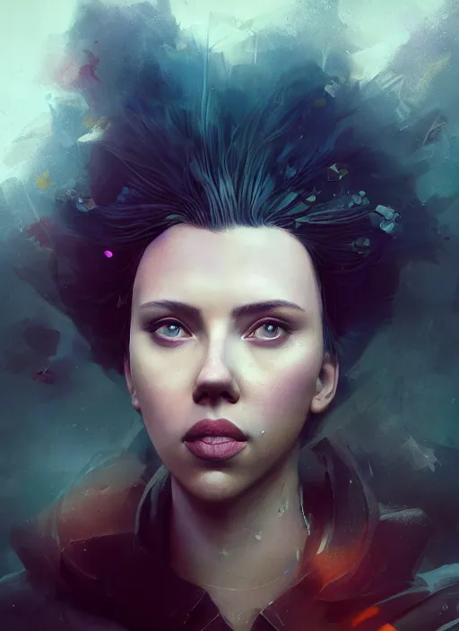 Image similar to a beautiful portrait of scarlett johansson mixed with lion. character design by cory loftis, fenghua zhong, ryohei hase, ismail inceoglu and ruan jia. volumetric light, detailed, rendered in octane