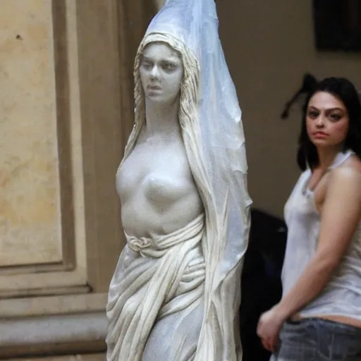 Image similar to mila kunis in a veil as a marmor statue, high detail, marmor statue by michelangelo