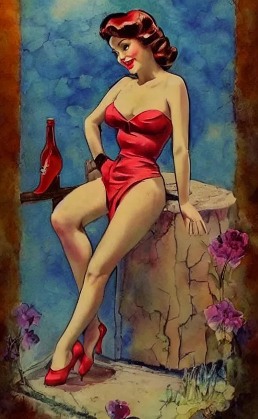 Prompt: beautiful pin up art of Sarah Chalk, tasteful, beautiful composition