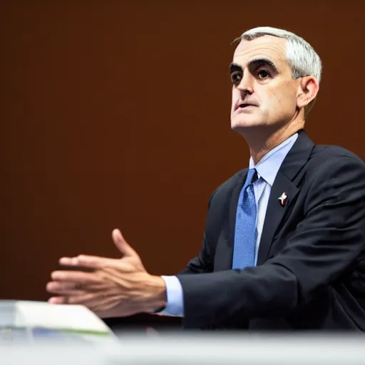 Image similar to graphic novel panel of secretary of veterans affairs denis mcdonough, glowing eyes, menacing, villain, clean lines, clean ink