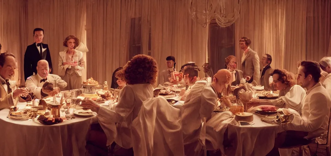 Image similar to a very high resolution image from a new movie. a party in the high life. photorealistic, photography, directed by stanley kubrick