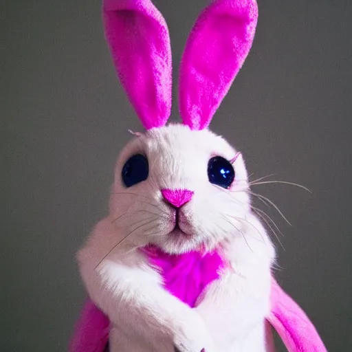 Prompt: an adorable magenta bunny creature with heart patters on its fur