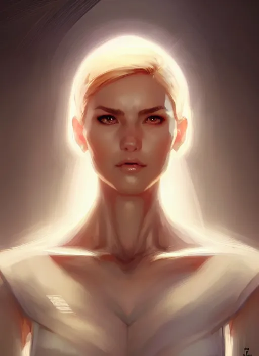 Prompt: digital character concept art by artgerm and greg rutkowski and sylvain sarraih. clear portrait of a shy modern wife blessed by god to grow immaculately fertile and perfect!! blonde, in clothes! holy body! light effect. hyper detailed, glowing lights!! intricate, elegant, digital painting, artstation, smooth, sharp focus