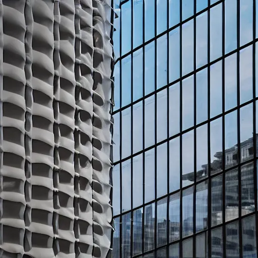 Image similar to giant inflatable bubbles emerging out of the facade of a 1960’s office building’s windows. Inside the bubbles is scaffold that holds a floor with furniture and people. The inflatable is made out of clear plastic sheeting. Ultrarealistic, vray, 8k, cinematic.