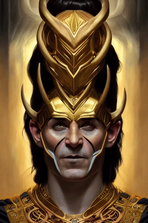 Image similar to symmetry!! portrait of loki in the style of god of war, machine parts embedded into face, intricate, elegant, highly detailed, digital painting, artstation, concept art, smooth, sharp focus, illustration, art by artgerm and greg rutkowski and alphonse mucha, 8 k