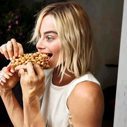 Image similar to margot robbie eating beans from a can