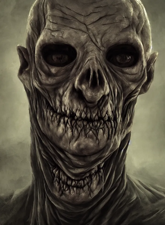 Prompt: a face portrait of a older man as an undead ghoul from skyrim, fantasy setting, beautiful face, serene colors, soft lighting, atmospheric, cinematic, moody, in the style of diego koi, gina heyer, luiz escanuela, art by alyssa monk, hyperrealism, rule of thirds, golden ratio, oil on canvas, 8 k