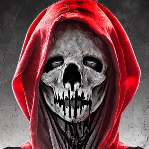 Image similar to a dark robed skeletal figure, with face covered by a hood, behind zombies, with swirling red magic, hd, digital art, photorealistic, by anson maddocks