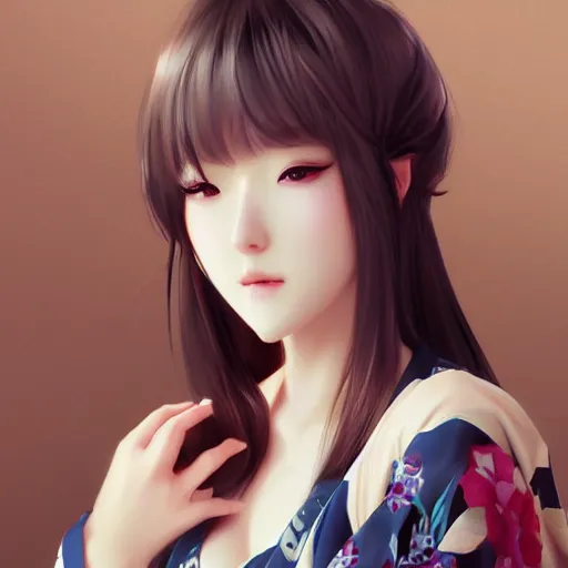 Image similar to realistic beautiful gorgeous natural cute drunk girl in kimono art drawn full HD 4K highest quality in artstyle by professional artists WLOP, Taejune Kim, yan gisuka, JeonSeok Lee, artgerm, Ross draws, Zeronis, Chengwei Pan on Artstation