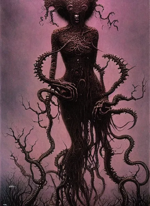 Image similar to lovecraftian girl by Beksinski and Luis Royo