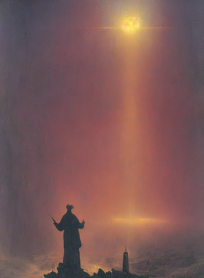 Image similar to the blind liberty of the few, red and purple palette, volume light, fog, by caspar david friedrich by ( h. r. giger ) and paul lehr