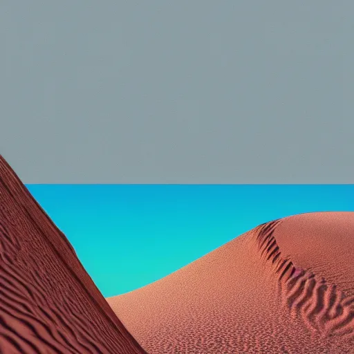 Prompt: double exposition portrait, salmon-color dune in the background with turquoise sky, Ultra HD