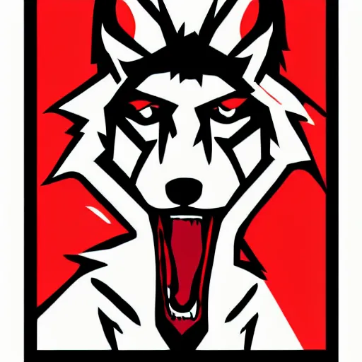 Image similar to vector illustration of a wolf with a mohawk gang tag graffiti, red and black, punk, spray smudge, masterpiece, banksy