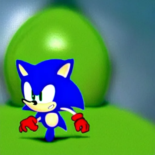 Image similar to sonic the hedgehog in an alien world made of peas