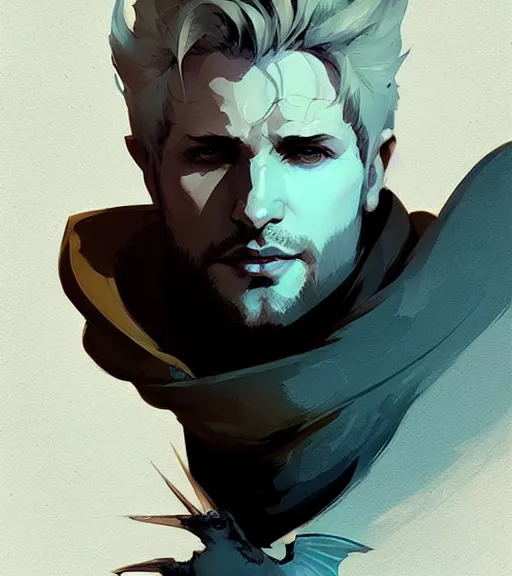Prompt: portrait of cullen from dragon age with raven wings by atey ghailan, by greg rutkowski, by greg tocchini, by james gilleard, by joe fenton, by kaethe butcher, dynamic lighting, gradient light blue, brown, blonde cream and white color scheme, grunge aesthetic