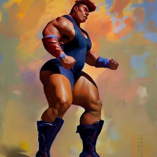 Prompt: greg manchess portrait of hibiscus - man as roided thick muscular weightlifter zarya from overwatch fantasy medium shot, asymmetrical, profile picture, organic painting, sunny day, matte painting, bold shapes, hard edges, street art, trending on artstation, by huang guangjian and gil elvgren and sachin teng