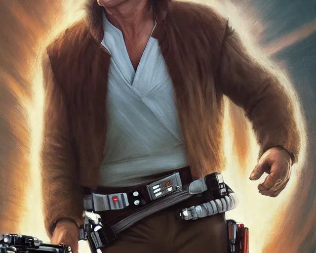 Prompt: the most amazing dream you ever had about han solo, harrison ford,, star wars, gta v, hyper realistic, ambient lighting, concept art, intricate, hyper detailed, smooth, volumetric lighting, george lucas, ralph mcquarrie, octane